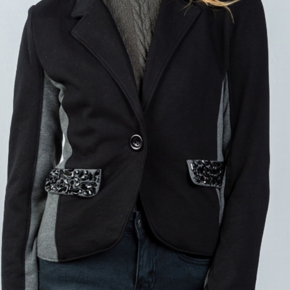 🖤Black & Gray Colorblock Blazer Jewel Pockets - Picture 3 of 3
